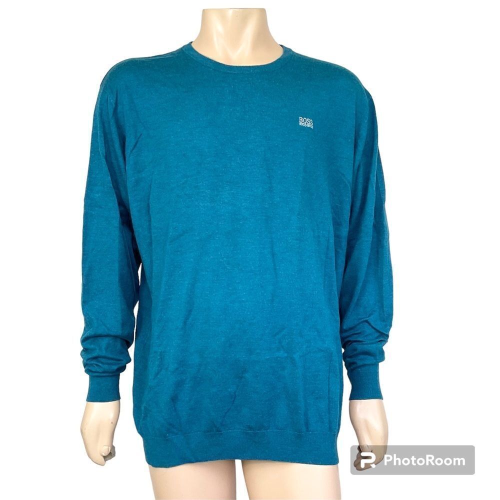 Hugo Boss blue turquoise 100% wool pull on sweater 5XL